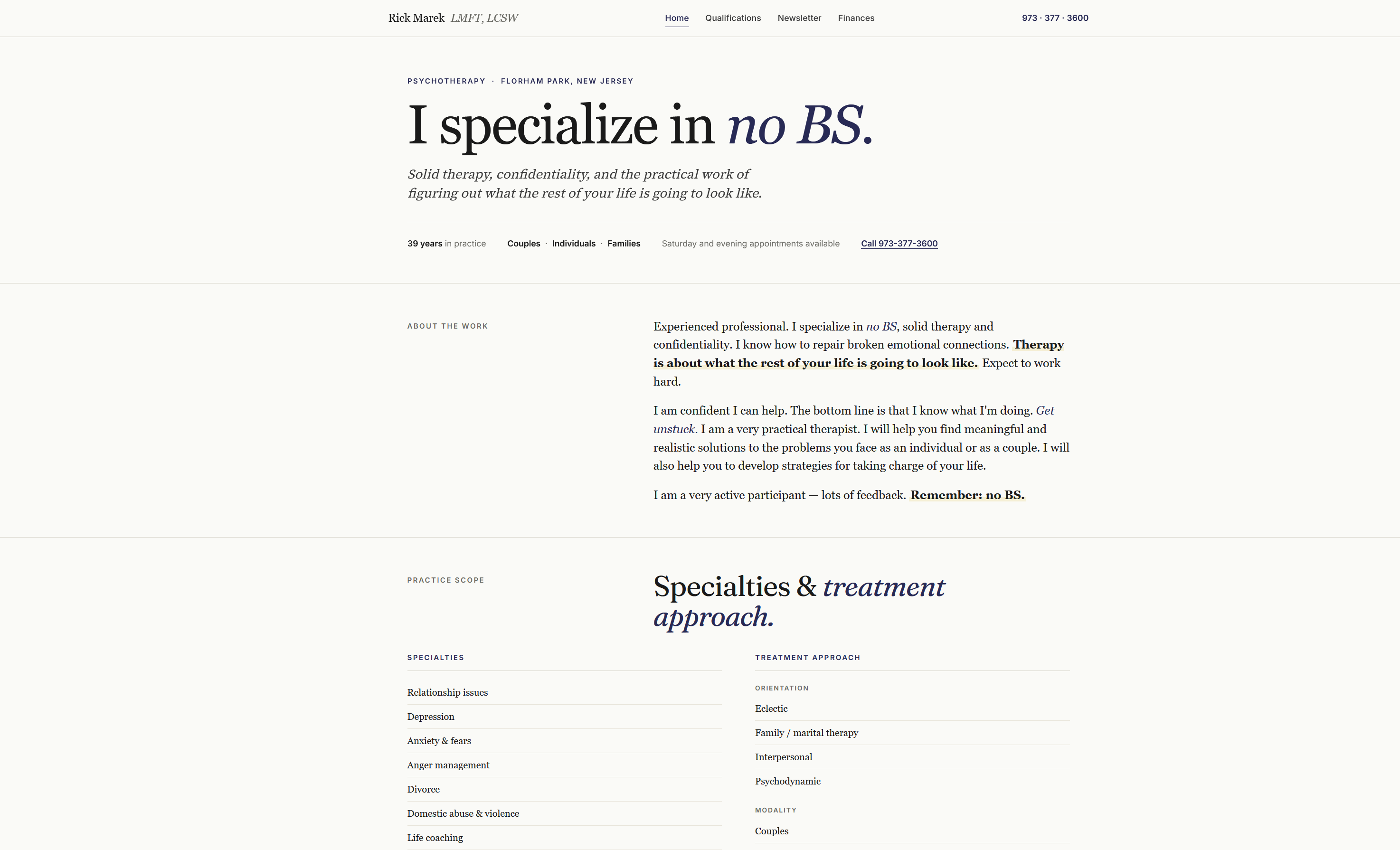 I Specialize In No BS website screenshot