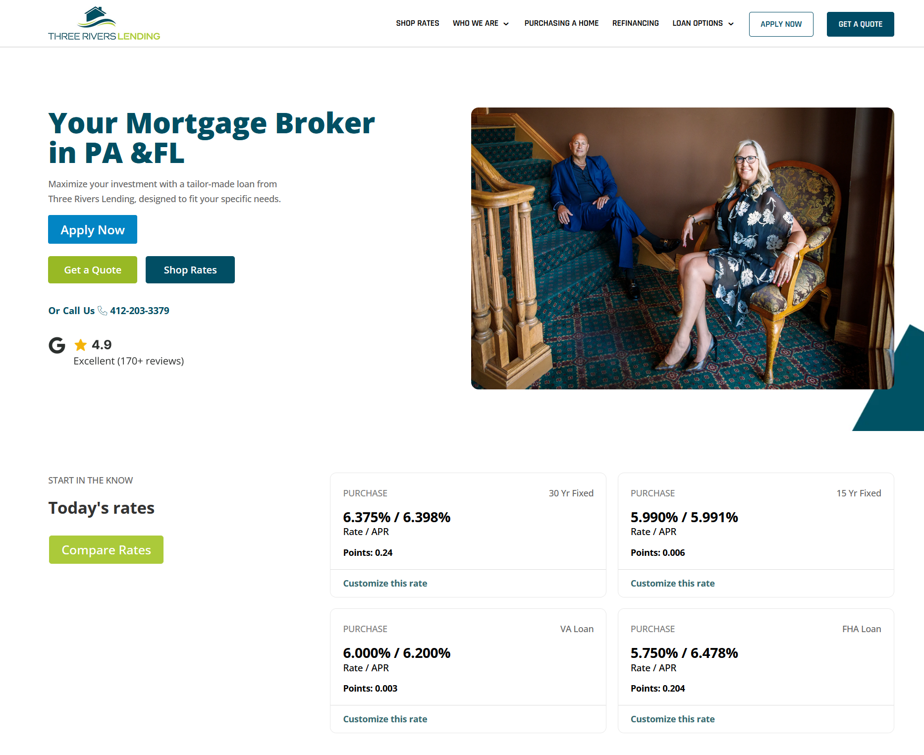 Three Rivers Lending mortgage broker website screenshot